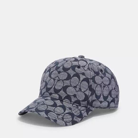NWT COACH Baseball Hat Chambray Jacquard SIG C Leather Strap CI496 M/L - Picture 8 of 8